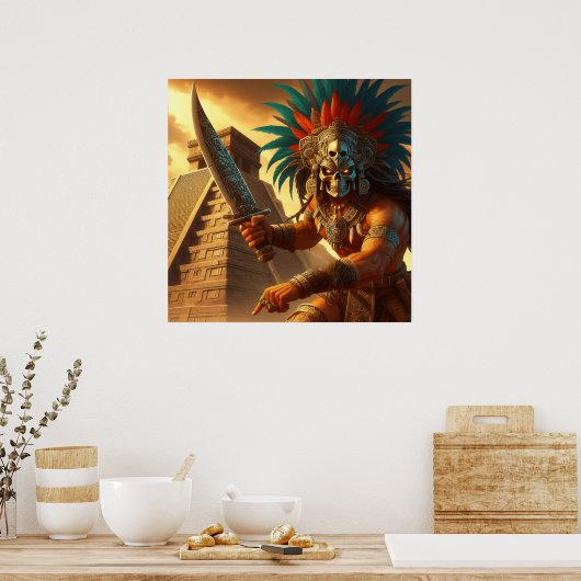 Majestic Golden Hued Dynamic Aztec Warrior Poster (Küche)