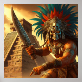 Majestic Golden Hued Dynamic Aztec Warrior Poster