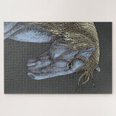 Majestic Graues Pferd mit blühender Mane Puzzle (Horizontal)