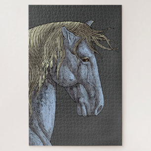 Majestic Graues Pferd mit blühender Mane Puzzle