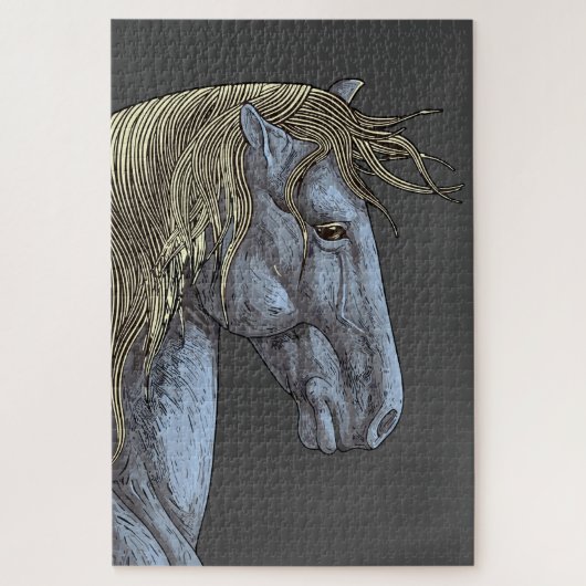 Majestic Graues Pferd mit blühender Mane Puzzle (Vertikal)