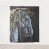 Majestic Graues Pferd mit blühender Mane Wandteppich (Vorderseite)