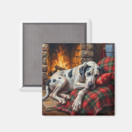 Majestic Great Dane Asleep by Fireplace Cozy Magnet (Vorderseite/Rückseite)