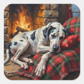 Majestic Great Dane Asleep by Fireplace Cozy Quadratischer Aufkleber (Vorderseite)