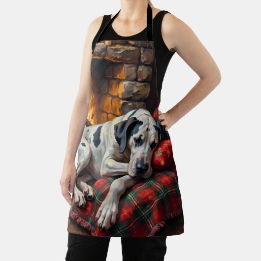 Majestic Great Dane Asleep by Fireplace Cozy Schürze (InSitu)