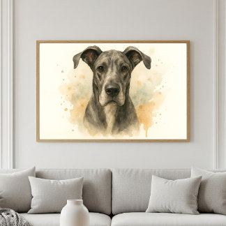 Majestic Great Dane Watercolor Portrait Poster