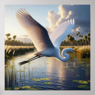Majestic Great Egret in ruhigen Feuchtgebieten Poster