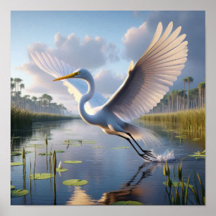 Majestic Great Egret in ruhigen Feuchtgebieten Poster