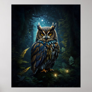 Majestic Great Horned Owl glühende Nacht Szene Poster