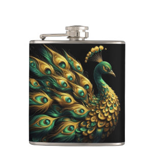 Majestic Green und Gold Peacock Flachmann