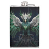 Majestic Green & White Phoenix Bird Flachmann (Rückseite)