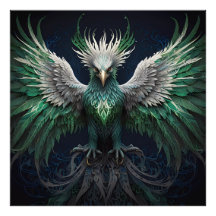 Majestic Green & White Phoenix Bird