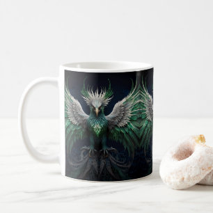 Majestic Green & White Phoenix Bird Kaffeetasse
