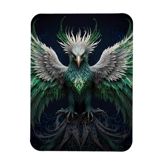 Majestic Green & White Phoenix Bird Magnet (Vertikal)