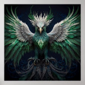 Majestic Green & White Phoenix Bird Poster (Vorne)
