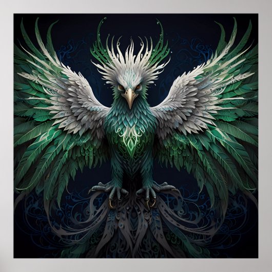 Majestic Green & White Phoenix Bird Poster (Vorne)