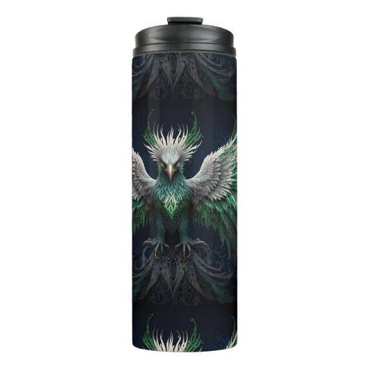 Majestic Green & White Phoenix Bird Thermosbecher (Vorderseite)