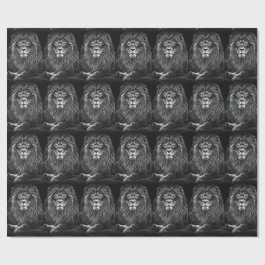 Majestic Grey Lions Pattern Geschenkpapier (Flach)