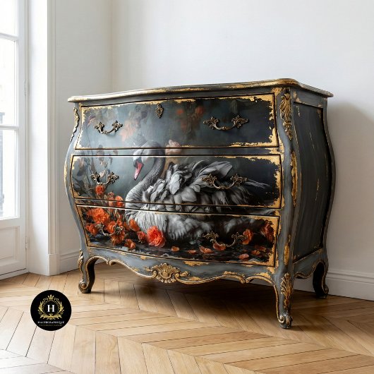 Majestic Grey Swan mit Kronblütendekoupage Seidenpapier