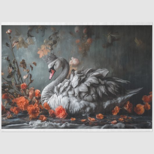 Majestic Grey Swan mit Kronblütendekoupage Seidenpapier (Vorderseite)