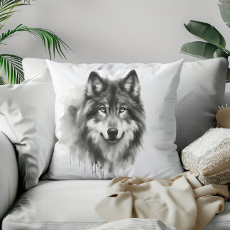 Majestic Grey Wolf Atemberaubend Watercolor Wildli Kissen