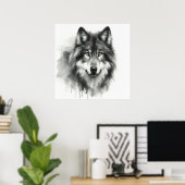 Majestic Grey Wolf Atemberaubend Watercolor Wildli Poster (Heimbüro)
