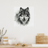 Majestic Grey Wolf Atemberaubend Watercolor Wildli Poster (Küche)