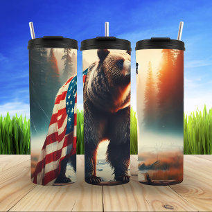 Majestic Grizzle Bär Patriotism Design Thermosbecher
