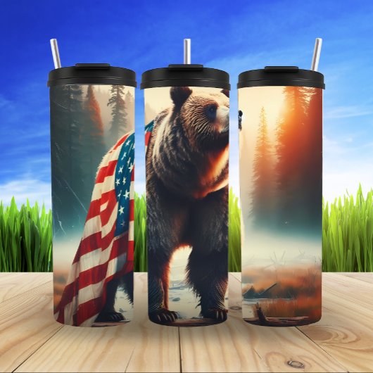 Majestic Grizzle Bär Patriotism Design Thermosbecher