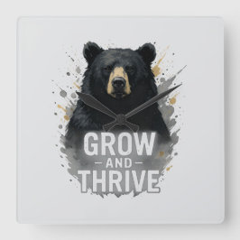 Majestic Growth Black Bear Art Quadratische Wanduhr