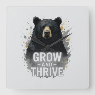 Majestic Growth Black Bear Art Quadratische Wanduhr