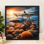 Majestic Haie schwimmen über lebendigen Korallen Poster