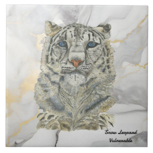 Majestic Hand Painted Snow Leopard Fliese