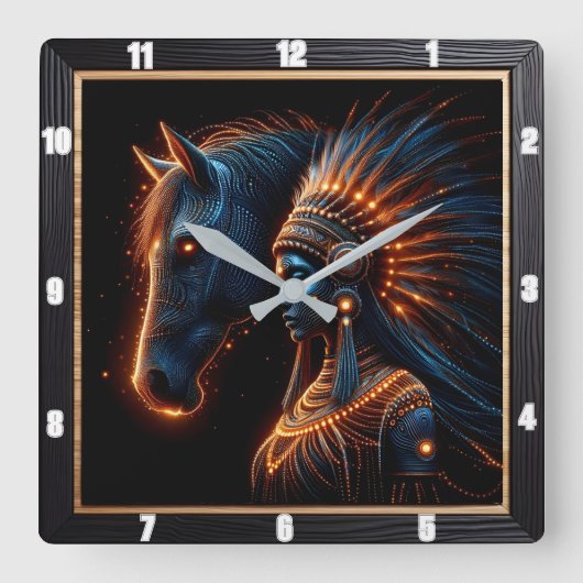 Majestic Harmonie von Pferd und Stammesgeist Quadratische Wanduhr (Vorderseite)