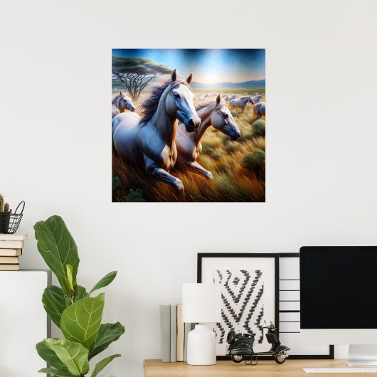 Majestic Herde: Galloping Horses in Field Poster (Heimbüro)