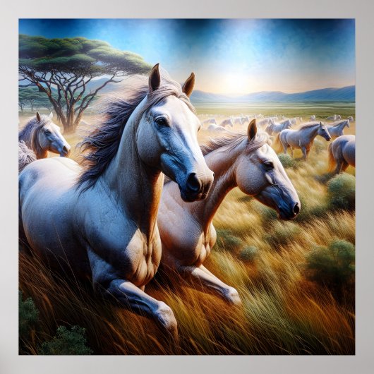 Majestic Herde: Galloping Horses in Field Poster (Vorne)