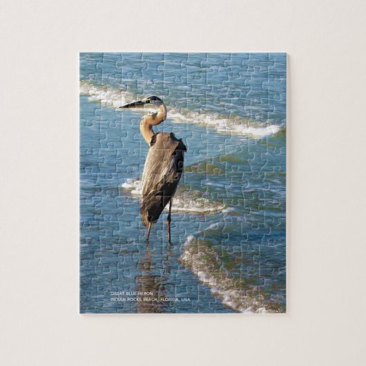 Majestic Heron Bird Beach Blue Waves Foto Puzzle (Vertikal)