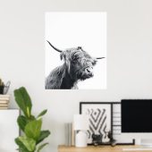 Majestic Highland Kuh schwarz-weiß Poster (Heimbüro)