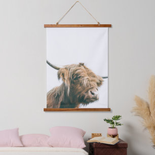 Majestic Hochland-Kuh-Portrait Wandteppich Mit Holzrahmen