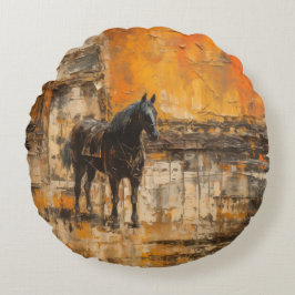 Majestic Horn im Abstrakten Sonnenuntergang Rundes Kissen