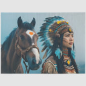 Majestic Horse And Young Native Woman Seidenpapier (Vorderseite)