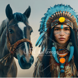 Majestic Horse And Young Native Woman Seidenpapier