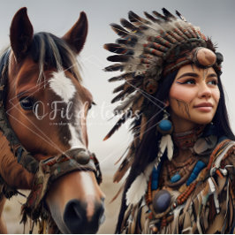 Majestic Horse And Young Native Woman Seidenpapier