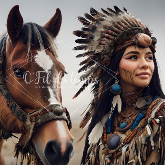 Majestic Horse And Young Native Woman Seidenpapier