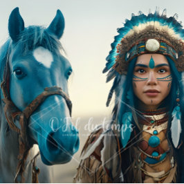 Majestic Horse And Young Native Woman Seidenpapier
