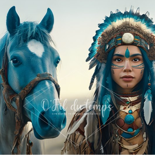 Majestic Horse And Young Native Woman Seidenpapier