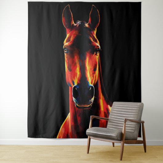 Majestic Horse Fiery Silhouette Dramatic Portrait Wandteppich (Beispiel)