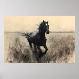 Majestic Horse Galloping in Nature - einfarbig Poster