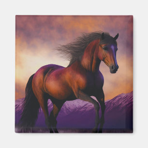Majestic Horse Hallion Animal Mountain Sunset Magnet