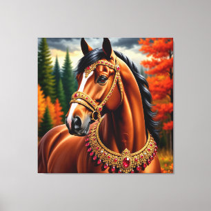 Majestic Horse mit Verziertem Gold Harness Leinwanddruck